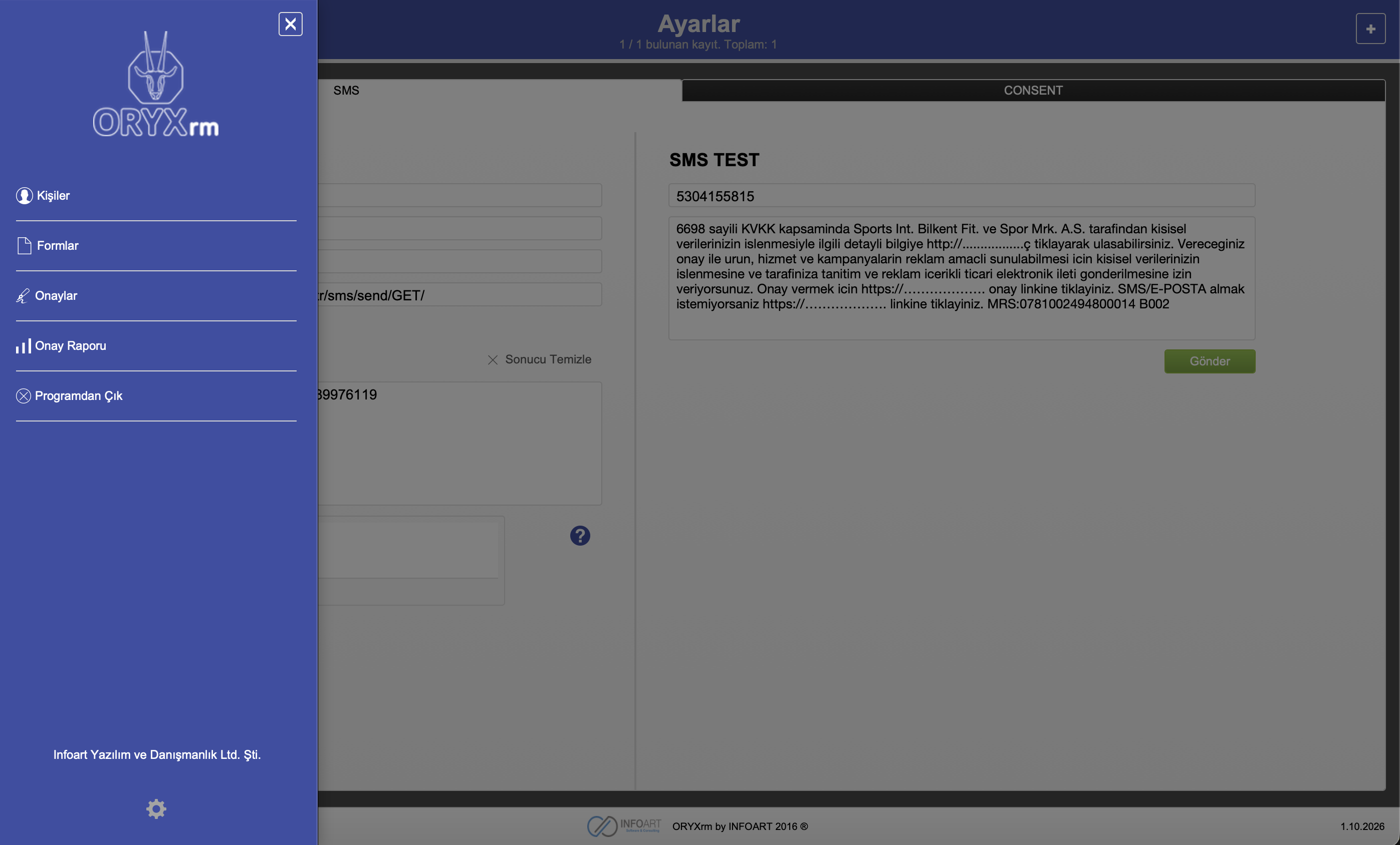 OryxRM SMS & onay yönetimi